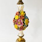 Rococo Capodimonte Lamp Messing Porselein Bloemetjes thumbnail 6