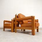 2 Oak Armchairs In Cognac Leather thumbnail 3