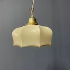 Vintage Beige Glazen Hanglamp Met Messing Armatuur thumbnail 7