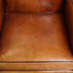 In Goede Staat Verkerende, Mooie, Cognac Kleurige, Schapenleren Art Deco Design Fauteuil thumbnail 7