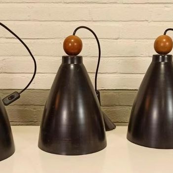 Set Van 3 Vintage Metalen Hanglampen