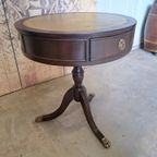 Antieke Pedestal Tafel, Bijzettafel Met Lederen Inleg, thumbnail 5
