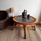 Sale ! Rotan Bamboe Salontafel Met Marmer Look Vintage thumbnail 2
