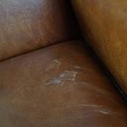 Grote, Stoere En Comfortabele Vintage Cognac-kleurige Schapenleren Fauteuil/armchair thumbnail 10