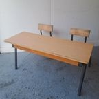 Vintage Stoer Industriële Schoolbank Uit Frankrijk thumbnail 5
