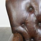 Set Van 2 Prachtige, Unieke En Comfortabele Bruin Generfde Rundleren Chesterfield Fauteuils thumbnail 4