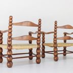 Set Of Oak And Rush Bobbin Armchairs Attributed To Charles Dudouyt, 1940S thumbnail 11