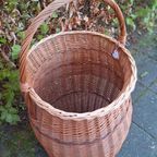 Grote Vintage Gevlochten Rieten Mand Met Hengsel, Korf thumbnail 3