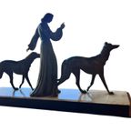 Vintage Art Deco Beeld: Vrouw Met 2 Honden thumbnail 8