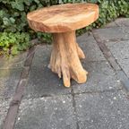 Bijzettafeltje Krukje Design Teak Mushroom Boomstam 40 Cm thumbnail 4