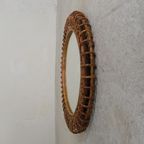 Ronde Vintage Spiegel Met Bamboe Rand In De Stijl Van Franco Albini thumbnail 4