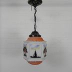 Art Deco Hanglamp Met Glazen Kap Met Natuur-Taferelen, Jaren 30 thumbnail 4