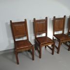 6 X Brutalist Solid Oak Chairs Mid Century thumbnail 4