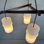 Vintage ‘Japandi’ Hanglamp Teak En Opaline thumbnail 5