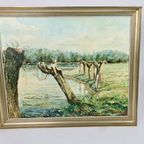 Olieverf Op Doek - Polderlandschap - Nisse - 1977 - Gesigneerd thumbnail 2