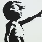Offset Litho Naar Banksy Girl With Balloon Rood 337/600 Kunstdruk thumbnail 6