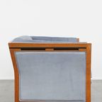 Geweldige Schuitema Art Deco Design Bank Met Mooie Blauwe Nubuck Lederen Bekleding thumbnail 2