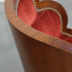 Unieke Set Van 4 Originele Art Deco “wolken” Eetkamerstoelen Met Luxe Rode Bekleding thumbnail 11