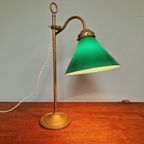 Art Deco Bureaulamp In Messing En Groene Conische Opaline thumbnail 3