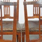 Unieke En Karaktervolle Set Van 6 Originele Antieke Hollandse Leren Eetkamerstoelen thumbnail 19