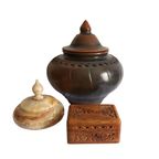 Prachtige Grote Vintage Raku Pot Met Deksel thumbnail 3