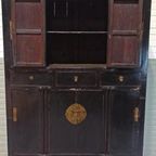 Antieke Vintage Chinees Kast, Zwart Gelakt thumbnail 2