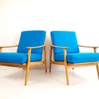 2 Fauteuils Blauwe Wollen Ploegstof | Wol Blauw thumbnail 2