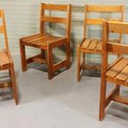 Set Van 4 Vintage Massief Grenen Eetkamerstoelen thumbnail 8