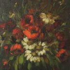 Bloemen Stilleven Schilderij Olie Op Doek Amateur Gesigneerd thumbnail 9