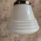 Art Deco Hanglamp / Schoollamp Met Opaline Glazen Bol thumbnail 7