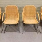 Set Van 4 Vintage Riet En Chroom Design Eetkamerstoelen thumbnail 15