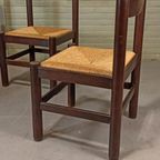 Set Van 4 Vintage Hout En Riet Eetkamerstoelen thumbnail 14
