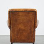 Grote, Stoere En Comfortabele Vintage Cognac-Kleurige Schapenleren Fauteuil/Armchair thumbnail 5