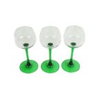 Set Van 6 Vintage Luminarc Elzas Wijnglazen Smalle Groene Voet thumbnail 5