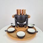 Vintage Fonduepan Set Nissen Gietijzer Hout Zweden '60 Nos thumbnail 3
