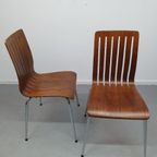 Set (2) Design Stoelen In Walnoot Fineer. Poten In Chroom. thumbnail 10