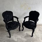 Set Van 2 Zwarte Stoffen Stoelen Met Prachtige Afwerking In Veren thumbnail 8