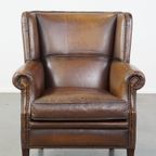 Subtiele, Comfortabele En In Goede Staat Verkerende Donkere Schapenleren Fauteuil Met Een Correct thumbnail 3