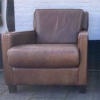 Strakke Leren Fauteuil In Nette Staat, Art Deco Stijl,75 Cm Hoog Achterkant thumbnail 13