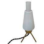 Atomic Age / Mid Century Modern - Tripod Lamp With White Satin Glass Shade On Brass Feet thumbnail 4