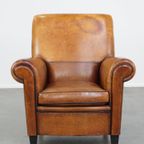 Grote, Stoere En Comfortabele Vintage Cognac-kleurige Schapenleren Fauteuil/armchair thumbnail 3