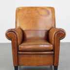 Grote, Stoere En Comfortabele Vintage Cognac-Kleurige Schapenleren Fauteuil/Armchair thumbnail 3