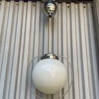 Art Deco Hanglamp. Melkglas En Chroom Hanglamp. Jaren 50 Lamp. thumbnail 3