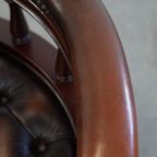 Donkerbruine In Hoogte Verstelbare Rundleren En Houten Chesterfield Bureaustoel Op Wieltjes thumbnail 8