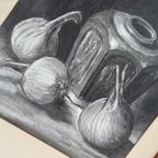 Vintage Ingelijst Tekening Chinese Gemberpot Met Uien - Art Deco thumbnail 6