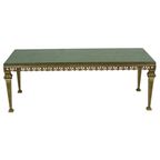 Hollywood Regency Salontafel Groen Leder Messing Italië 138Cm thumbnail 4