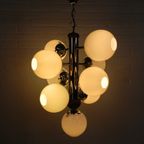 Chromen Vintage Hanglamp Met 9 Witte Glazen Bollen, Jaren, 60 thumbnail 7