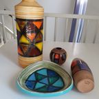 Mid-century Pattern Vetrata Vases And Bowls By Aldo Londi For Bitossi Italy. Black, Blue, Orange thumbnail 16