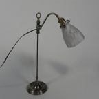 Franse Bureaulamp Met Glazen Kap, Verstelbaar, Jaren 30 thumbnail 4