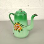 Antieke Emaille Kan Met Bloemen thumbnail 3
